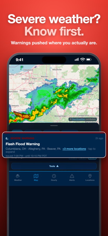 A Flash Flood Warning over the radar map